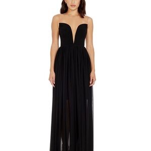 Dress the Population Strapless Black Plunge Maxi Gown